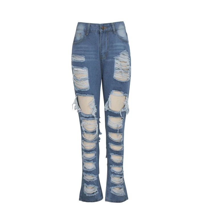 HSF5061 2019 spring  States explosion models hole exposed legs women's denim pants feet pants