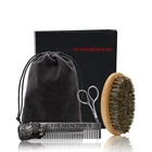 JDK Barber Suppliers Hot Metal Comb and Round Beard Brush Kit with Hair Scissor for Men GIft