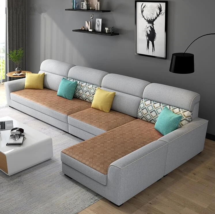 Sala de estar moderna braço baixo barato em forma de l sofá de canto com mesa de canto