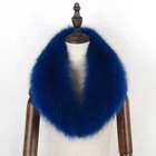 Winter Women's Wool Coat Dyed Blue Real Fox Fur Collar