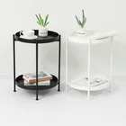 Table End Foldable Sofa Side Table Round End Table With 2 Removable Trays For Living Room