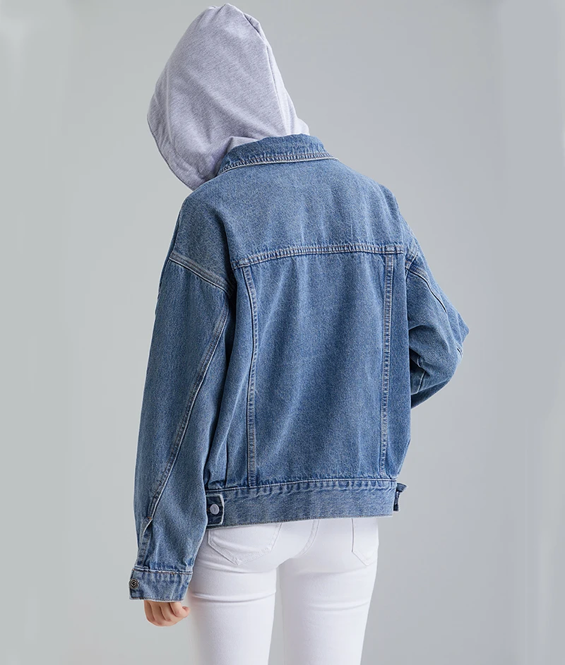 Factory Custom Women Denim Jacket Good Quality Jean Jackets Hooded Ladies Fashion Tops