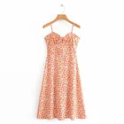 QZ9063 Summer Spaghetti Strap Draw String Front Floral Print Dress Women Dresses