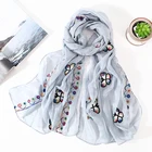 Fashion rayon artificial silk chiffon shawl butterfly embroidered scarf women hijab