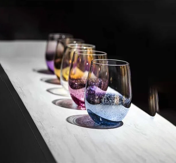 Hot Sale Valentine's Day Gift Starry Sky Cup Stemless Wine Glass Rainbow Glass Cups