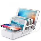 Fast charging station with 5 USB ports and 1 Qi wireless charging pad for iPhone, iPad, Android phones and tablets