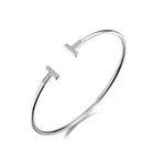 Popular Brand luxury charms gold plated jewelry 925 silver open design bar T shape bangle bracelet