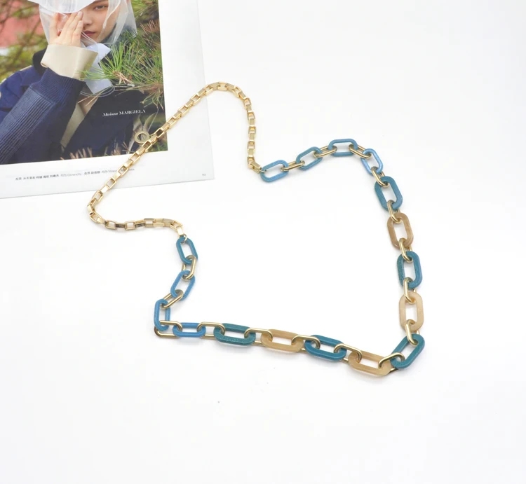 2021 stylish gold plated box stainless steel chain jewelry acrylic link gold necklace women