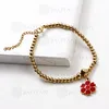 BAOYAN Vintage Golden Stainless Steel Bead Enamel Red Flower Charm Bracelet
