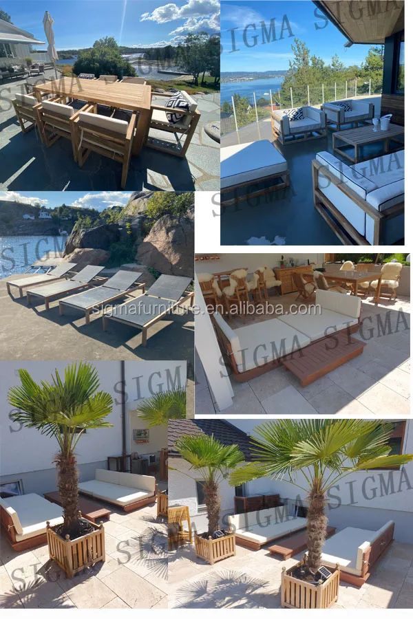 patio furniture hotel pared-down aesthetic outdoor  premium teak wood frame garden dining table