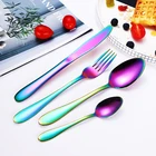 Rainbow Color Flatware Dinner Knife Spoon Fork Stainless Steel Cutlery Set