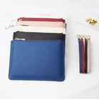 Nude real leather flat pouch bride zipper clutch bag with long shoulder chain leather wrist strap