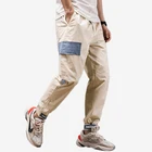 Men applique pocket Casual chino Pants Cargo Trousers Ninth Pants Stretch Rubber elasticated breeches