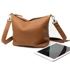 Brown Soft PU Leather Tote Bag zipper Shoulder Bag Women Shopping Bag