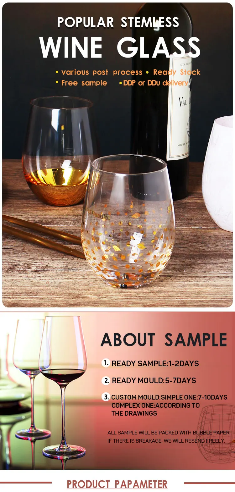 modern leadfree crystal rose gold stemless wine tumbler glasses