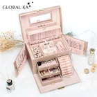 Large PU Leather Jewelry Box Mirror Jewelry Box