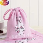 Large premium organic cotton muslin produce storage Drawstring Bags with printed label