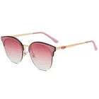 High Quality Gradient Diamond Frame Rhinestone Semi Rimless Oval Retro Sunglasses Metal Women Glasses