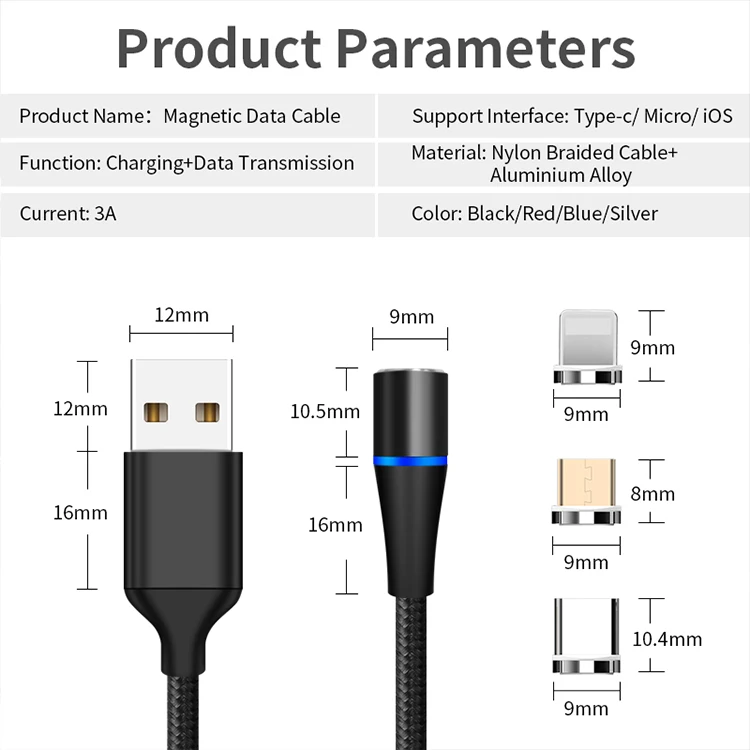 Amazon Hot sale 3A fast charging Current nylon Fabric type C 3 in 1 Magnetic USB Cable for iPhone for xiaomi - ANKUX.COM