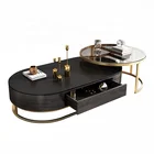 Luxury Modern Black Round Glass Sectional Coffee Table For Living Room Furniture