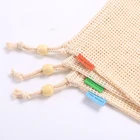 Eco Friendly Cotton Custom Shopping Bags with Logos Packaging Mesh Net Bag with Wooden Bead for Food Storage