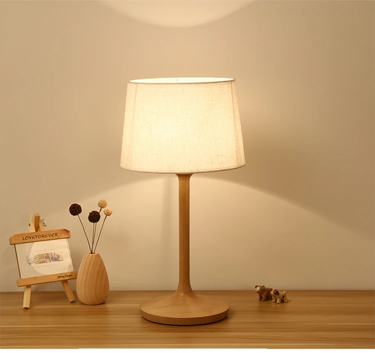 Japanese style simple bedroom bedside table lamp cloth art solid wood adjustable light table lamp