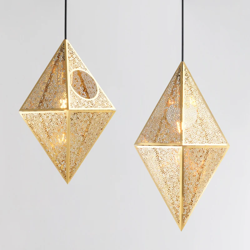 Fashion web etched  Polyhedron stainless steel pendant light led Etching Light Simple Chandelier