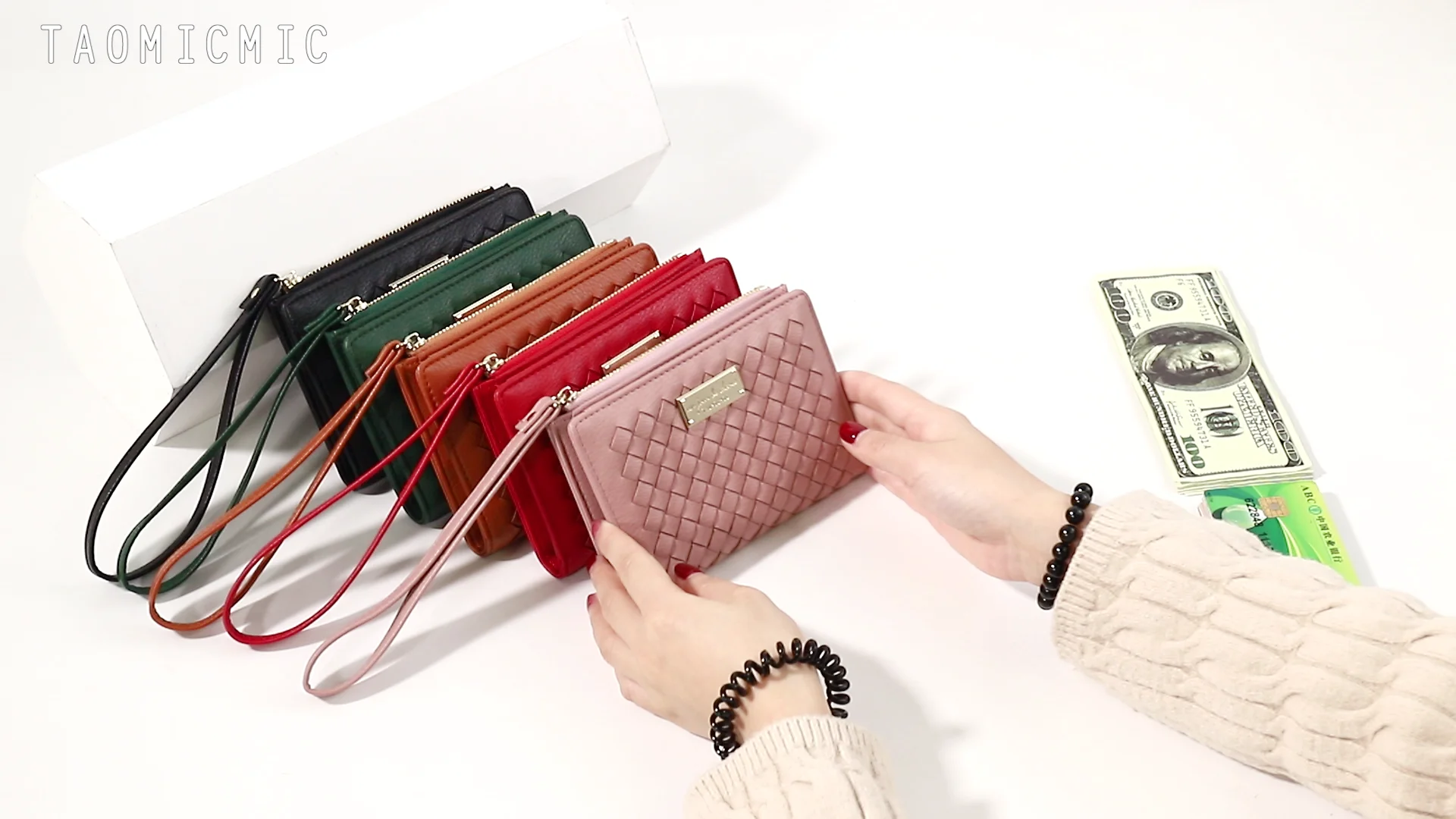 weave pattern purse pu leather wallets for women fashionable