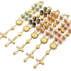 Wholesale cross Catholic rose gold beaded rosary bracelets jesus bracelet rosary