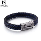 KALEN Cowhide Leather Silver Color Magnet Clasp Charm Bangle For Men