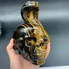 High Quality Natural Crystal Quartz Folk Crafts Feng Shui Decoration Tiger Eye Skull With Snake For Healing