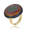 Mirco Paved settings target Shaped Jewelry Ring Rainbow Color Stones Big Rings For Couples Women and Men