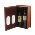 Wholesale cheap 2 bottle leather/wooden wine boxes packing custom logo luxury christmas small book shaped leather wine gift box