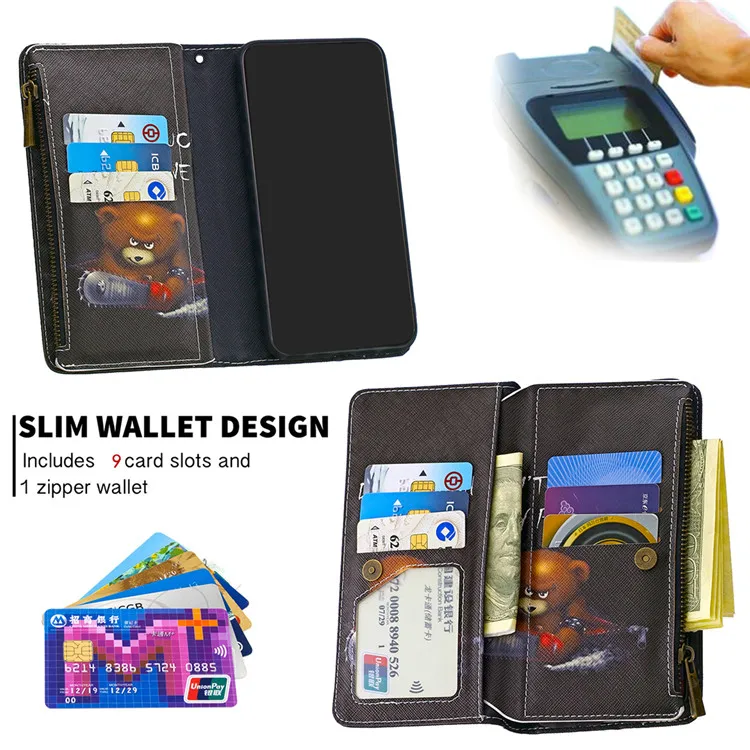 PU Leather Zipper Wallet Phone Case For Samsung A10 Phone Case Cover