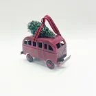 Family 2021 Christmas Party Decorations Supplies Metal Craft Red Bus Hanging Ornaments For Christmas Family Decorations