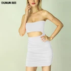 European women sexy strapless bodycon waist-revealing pleated ladies dress