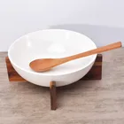 High quality cheap restaurant mixing fruit salad white ceramic bowl with wood spoon