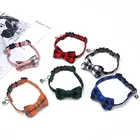 Collar For Wholesale 100% Cotton Plaid Patterns Cat Collar Bow Tie Pet Collar With Bell For Kitten Kitty Puppy