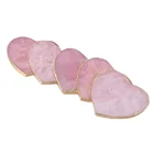 Wholesale Natural Rose Quartz Crystal Slices Heart Shape Coaster With Gold Edge