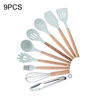 9 Piece Silicone Cooking Utensils Set with Bamboo Wood Handles for Nonstick Cookwar, Non Toxic Turner Tongs Spatula Spoon RM0058