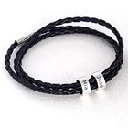 Stainless Steel Jewelry Man Bracelet Braided Leather Chain ID Name Bracelets With Custom Beads