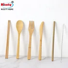 Reusable 7pcs bamboo cutlery set Including Forks Spoon Knife Chopsticks Bamboo Straw and Brush
