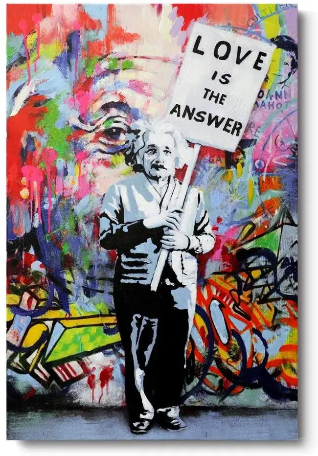 framed einstein poster love is the answer wall art motivational