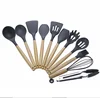11 pieces Non-stick Wooden handle silicone kitchen accessories, silicone kitchen utensils, cooking tools set