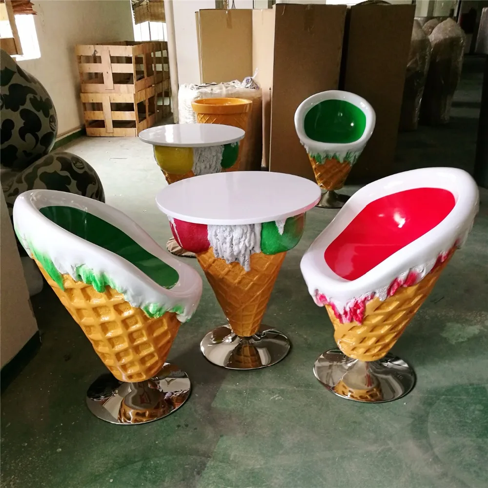 Ice Cream Shop Furniture Set Chair And Table Fiberglass Cone For Gelato