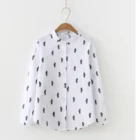 Autumn large size stand collar cactus printed loose long sleeve shirt elegant woman blouse