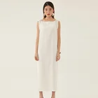 Neat Elegant White sleeveless calf length casual women dress