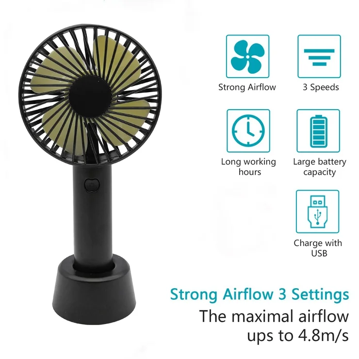 Usb Rechargeable Handheld Fan, Portable, Plastic - detail 4
