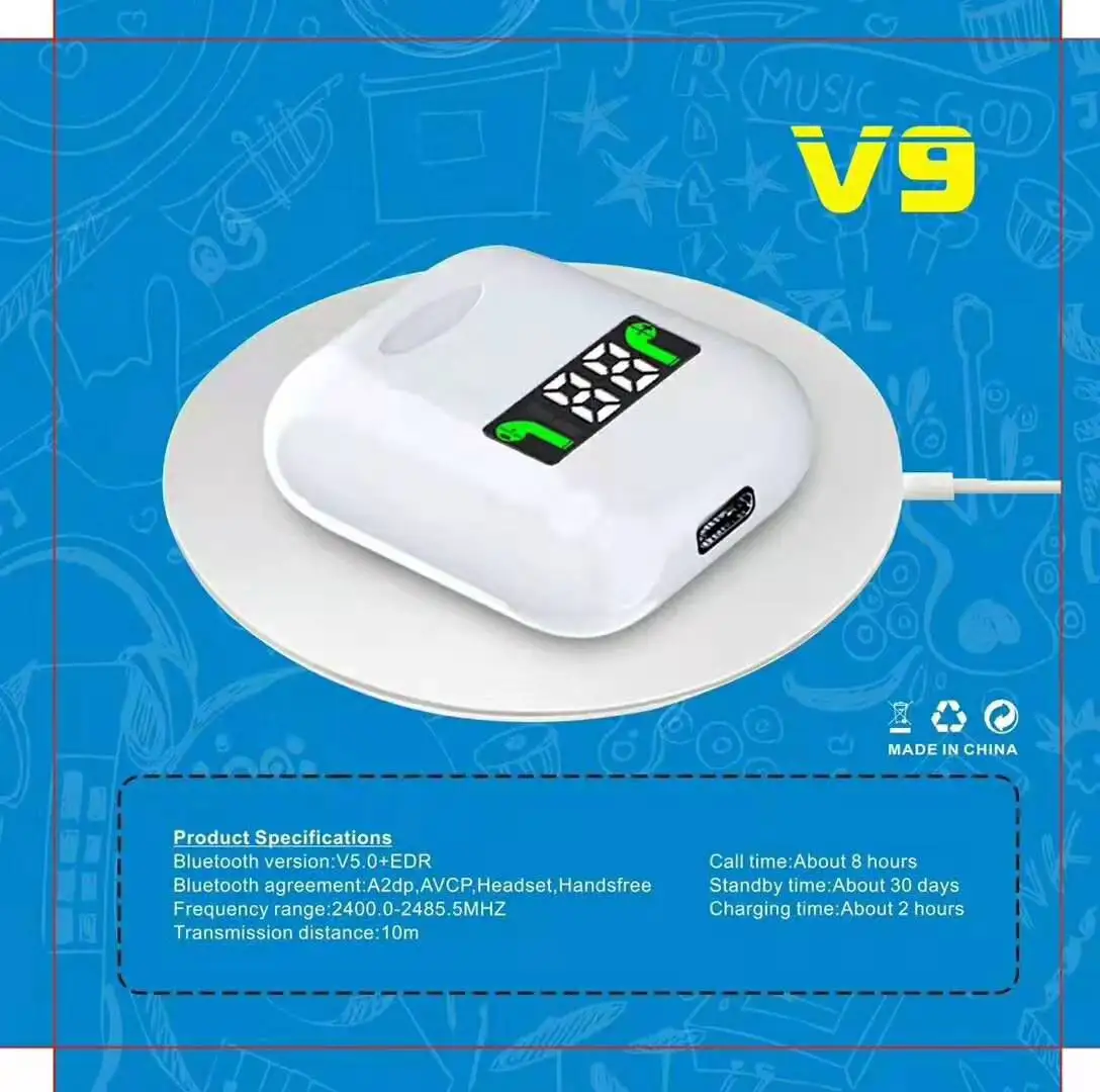 V9 V5.0 Touch with Popup Window True Headphones Wireless Stereo Earbuds Wireless Earphone wireless charging V9 earphone - ANKUX.COM