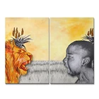 Modern Cheap black african american wildlife animal lion and boy canvas prints wall art painting